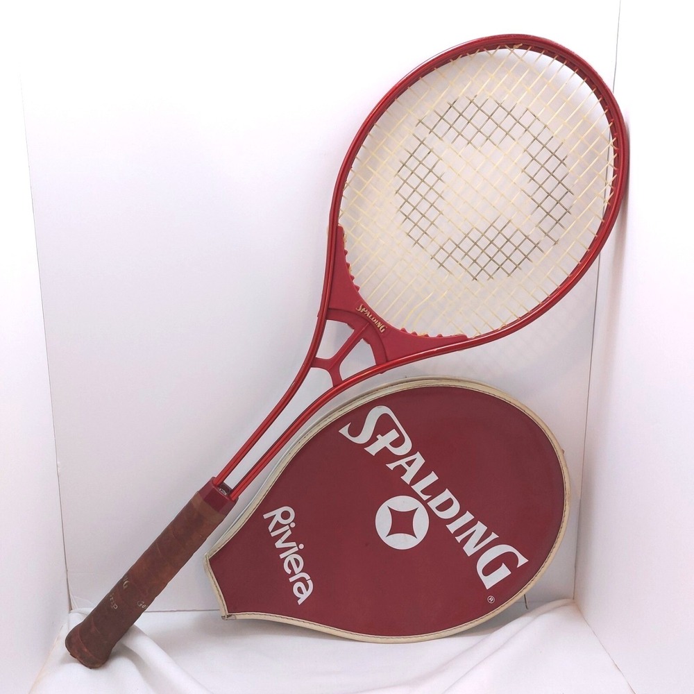 VTG SPAULDING RIVIERA Tennis Racket Cowhide grip 52-2458 W/ Zipper Cover